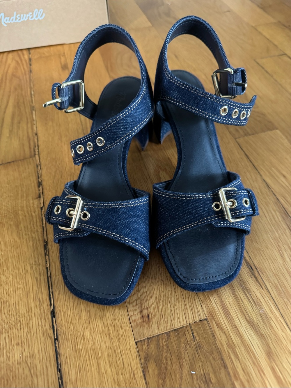 Madewell Dark Blue Denim Buckle Heeled Sandals